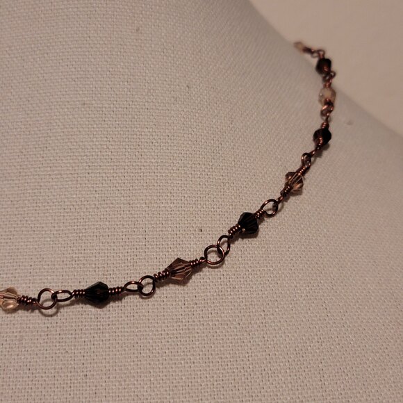 Handmade Crystal Bead Necklace with Copper Chain in Brown and Amber Tones - Picture 3 of 4